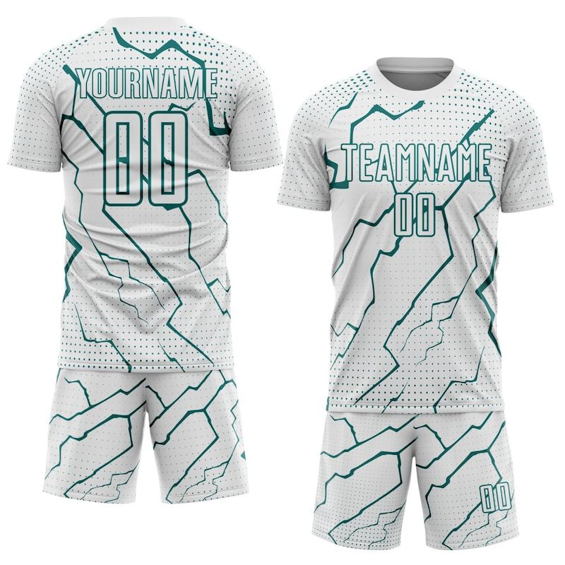 Sublimation Sports Uniform Jersey White Custom Soccer Lightning Teal