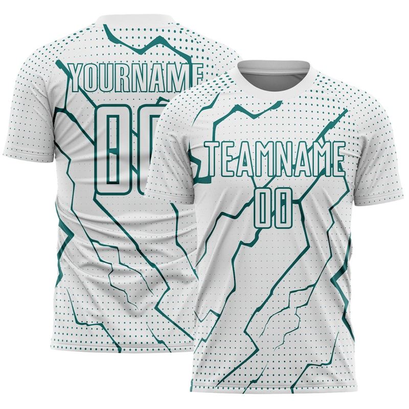Sublimation Sports Uniform Jersey White Custom Soccer Lightning Teal