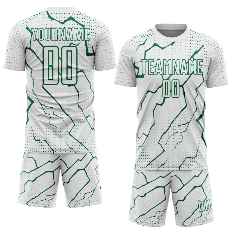 Custom Lightning Green Sublimation Uniform Jersey Kelly Soccer Sports White