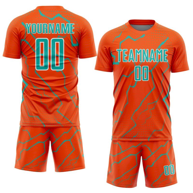 Aqua-White Jersey Sports Lightning Uniform Orange Soccer Custom Sublimation