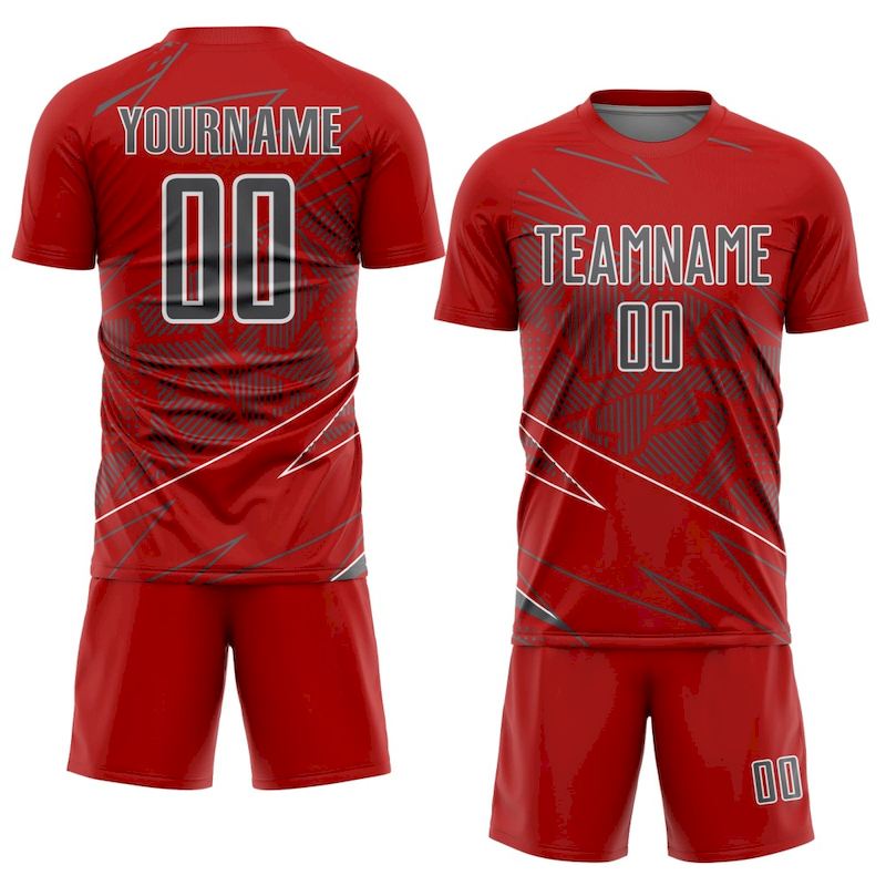 Red Jersey Steel Uniform Sports Sublimation Custom Soccer Lines Gray-White