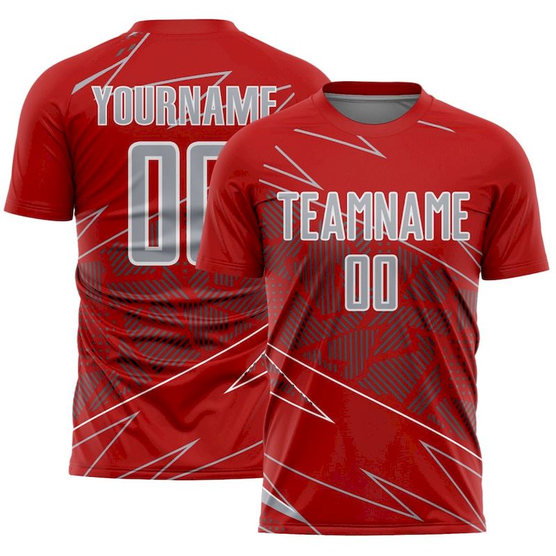 Jersey Uniform Sublimation Soccer Lines Red Custom Sports Gray-White