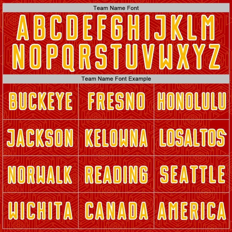 Sublimation Uniform Red Geometric Jersey Shape Soccer Gold-White Custom Sports