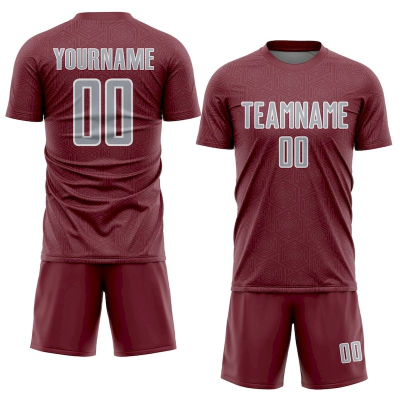 Sports Geometric Sublimation Gray-White Uniform Jersey Shape Custom Burgundy Soccer