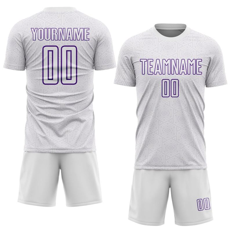 Geometric Shape Uniform Sports Custom White Purple Sublimation Soccer Jersey