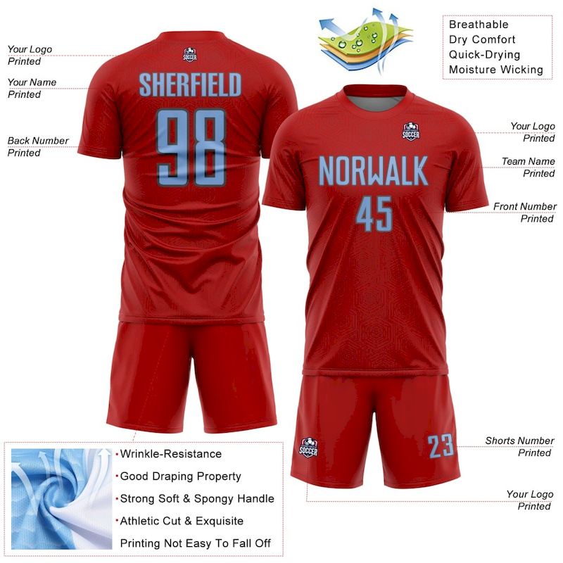 Geometric Light Shape Soccer Sublimation Custom Uniform Sports Red Blue-Steel Gray Jersey