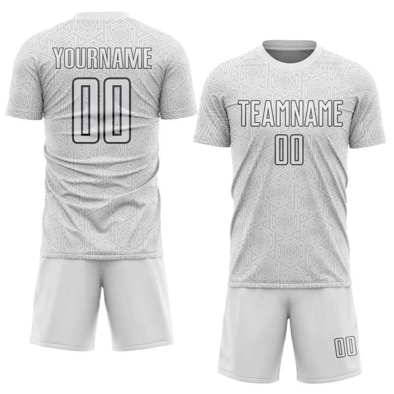 Custom White Steel Uniform Shape Geometric Sublimation Gray Jersey Sports Soccer