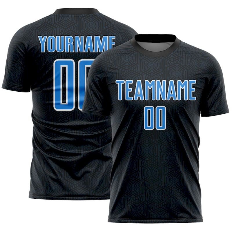 Blue-White Sublimation Powder Soccer Custom Sports Black Shape Geometric Uniform Jersey