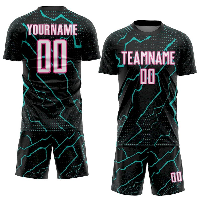 White Jersey Lightning Aqua-Pink Black Sports Custom Uniform Soccer Sublimation